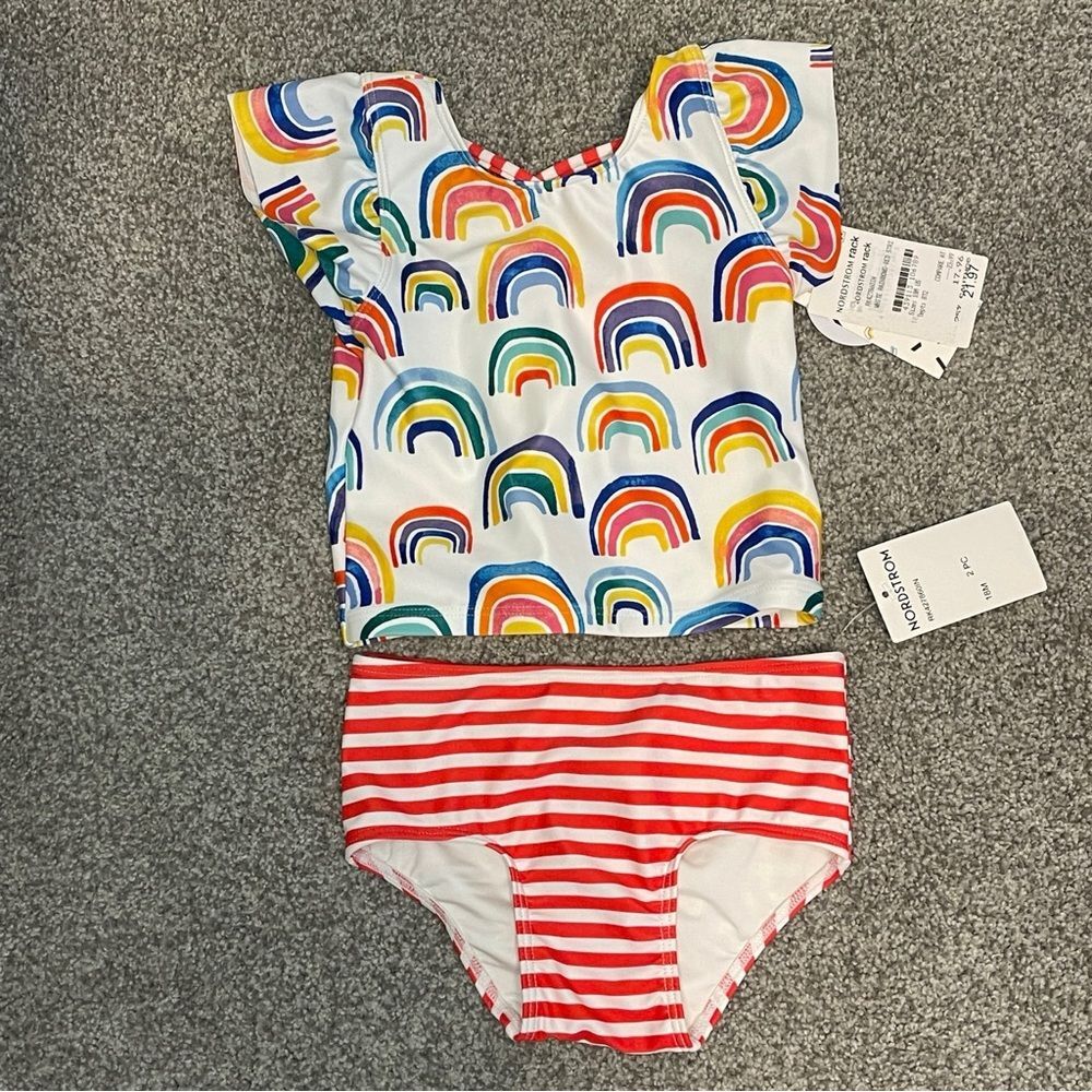 Harper Canyon Kids 2PC Swim wear set Rainbow/Striped 18M